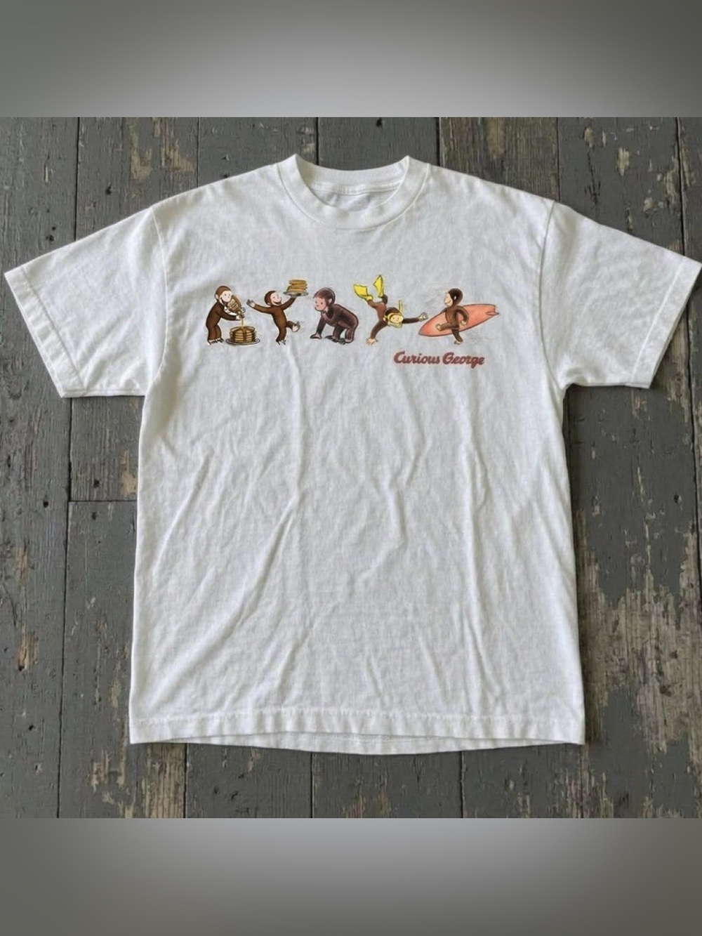 Curious George Monkeys Vintage White Graphic T-Shirt